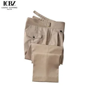 थोक इतालवी विंटेज कॉटन फ्लैक्स कैजुअल स्ट्रेट पैंट बिजनेस जेंटलमैन नेपल्स हेमड पुरुषों के स्लिम फिट लंबे सूट पतलून