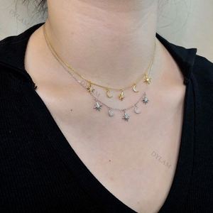 Dylam Elegant Summer Double Layered Necklace S925 Sterling <b>Silver</b> Cross Star Moon Pentagram Layered Beads <b>Choker</b> Necklace Girls - Product Image 5