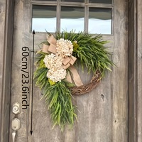 Karangan Bunga Hydrangea Rustic untuk Dekorasi Rumah Gaya Farmhouse, Hiasan Dinding dengan Pita, Karangan Bunga Buatan
