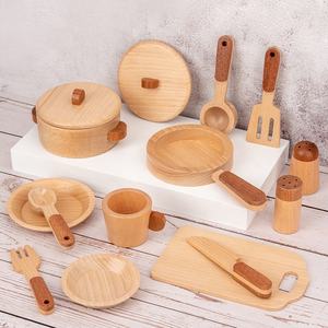 Jouets de <span class=keywords><strong>cuisine</strong></span> en bois simulés, ustensiles de <span class=keywords><strong>cuisine</strong></span> en bois, ensemble de jeu pour enfants, vaisselle en bois, batterie de <span class=keywords><strong>cuisine</strong></span>, jouet de jeu - Product Image 3