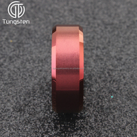 Bague de mariage unisexe en tungstène rouge, style tendance, ajustement confortable, bord biseauté, design brossé, sertissage en canal DGTungsten