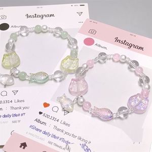Pulsera de cuentas de cristal craquelado con diseño de palomitas de maíz de fantasía, dije de pez, color degradado, para niñas y mujeres, pulseras de la amistad, joyería - Product Image 2