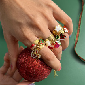 Giáng sinh Mitten Santa Tim Sao vòng thép không gỉ mở có thể điều chỉnh rộng dangle quyến rũ kỳ nghỉ men búa Bohemian Quà Tặng - Product Image 4