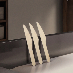 Juego de cuchillos desechables de madera de abedul biodegradables impresos con logotipo personalizado, 140mm y 165mm, cubiertos de viaje compostables a granel para Cocina - Product Image 2