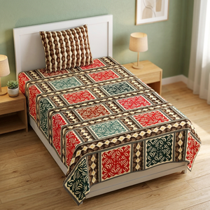 Block Style Plant Reactive Printed Flat Bedsheets 2 Pillow Covers Set 300tc 100% Cotton Eco-Friendly Nature All-Season Grade - Product Image 3