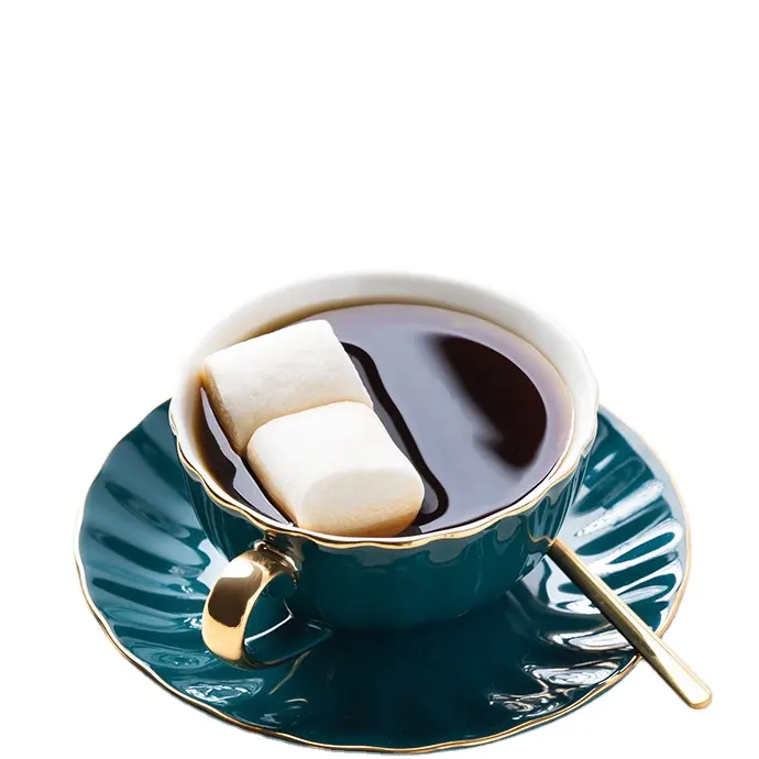 Keramische Koffie Kop En Schotel Set Puur Donkergroene Europese Eenvoudige Nordic Geschenkdoos Eco-Vriendelijke Producten 2023