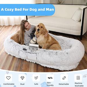 Cama de perro humano para personas adultos Cama de bolsa de frijol plegable gigante Cama de suelo de siesta de piel sintética lavable - Product Image 2