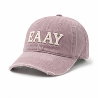 Casquette de baseball personnalisée en tissu éponge Oxford à motif chevrons, effet vieilli, broderie 3D, délavage vintage, visière contrastante et bord effiloché