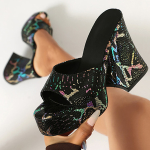 Nouvelles mules à talons épais et plateforme pour femmes, à bout ouvert, multicolores, pour soirée - Product Image 1