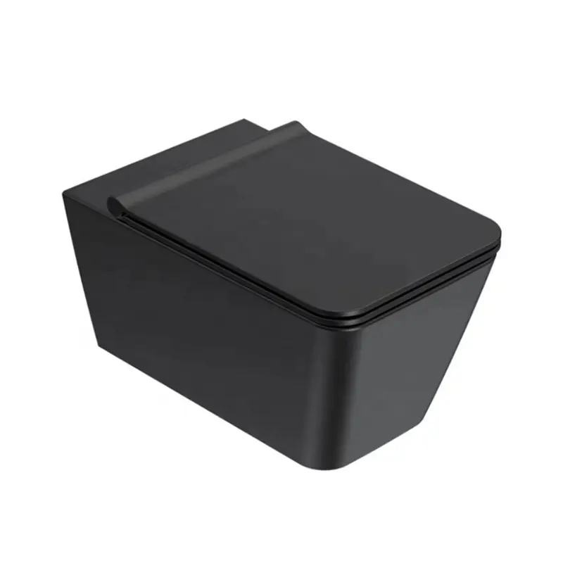 Sanitary Ware Ceramic Rimless Matt black square shape Toilet Wall Mounted Toilet for bathroom