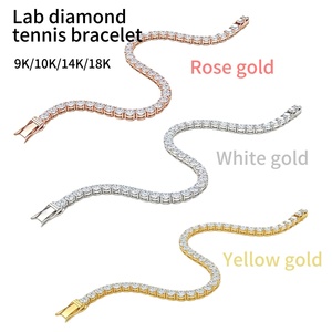 Factory Stock Unisex Jewelry <b>Solid</b> 14k 18k <b>Gold</b> Filled Round Lab Grown Diamond IGI Certified Tennis Chain Bracelet - Product Image 1