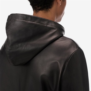 Sudadera con Capucha de Cuero con Cremallera Completa, Bolsillos con Cremallera, <span class=keywords><strong>100</strong></span>% Piel de Cordero, Personalizada OME para Hombre - Product Image 3