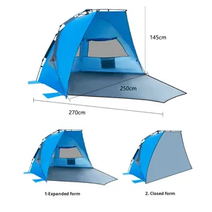 Carpa de Playa Familiar para Acampar en Verano, de Una Habitación, Doble Capa, con Revestimiento Plateado, Protección UV, Toldo, Instalación Instantánea, Impermeable - Product Image 2
