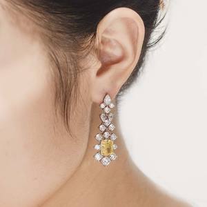 Boucles d'oreilles pendantes longues en argent et zircon jaune, taille Radiant 8x6mm, bijoux fantaisie - Product Image 5