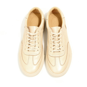 Off <b>White</b> Slightly Distressed Vegetable Tanned Leather Sneakers <b>Lace</b> Up Cushioned Youth Walking Style Shoes - Product Image 2
