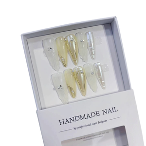 <span class=keywords><strong>Poudre</strong></span> magique effet miroir Lapis Lazuli blanc, blanc pur, doré, nacré, classique et élégant, <span class=keywords><strong>ongles</strong></span> press-on faits main - Product Image 1
