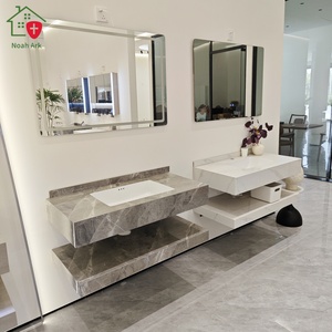 Ensemble de meuble-lavabo de salle de bain moderne en contreplaqué certifié CE, avec miroir intelligent mural, résistant à l'eau, écologique, durable, avec vasque en céramique - Product Image 6
