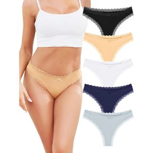 Lot de 5 strings en dentelle basiques pour femme, culottes taille basse sans coutures avec bordure en dentelle - Product Image 1