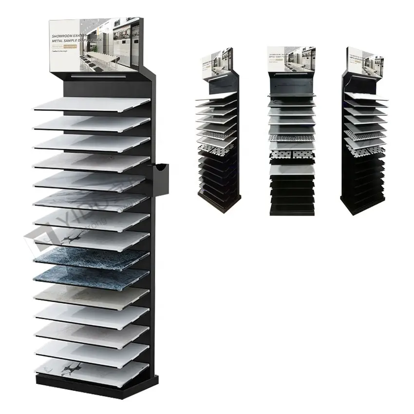 Hot Koop Quartz Vloerstaande Houten Vloeren Tegels Metalen Display Toren Voor Marketing Materiaal Steen Sample Rack