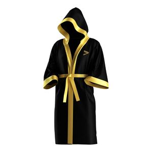 Robe de boxe professionnelle noire pour homme, légère et douce en satin, pour l'entrée en compétition de kickboxing - Product Image 1