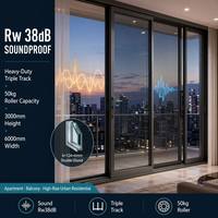 Ventana Corredera Horizontal de Aluminio con Doble Acristalamiento Insonorizado, de Alta Resistencia, con Triple Riel, para Balcón, Apartamento, Hotel, Sótano, Villa