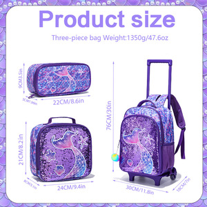 <span class=keywords><strong>Mochila</strong></span> con <span class=keywords><strong>ruedas</strong></span> para niñas, diseño de <span class=keywords><strong>sirena</strong></span> con lentejuelas moradas, para estudiantes de primaria. - Product Image 2