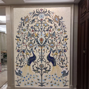 Mosaïque artistique personnalisée, motifs de mosaïque de marbre de paon, mosaïque murale entièrement faite à la main, mosaïque de pierre pour la décoration murale - Product Image 1