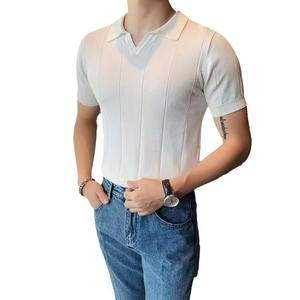 Pull personnalisé de haute précision à séchage rapide à manches courtes respirant chandails pour hommes Anti-rides couleur unie tricots décontractés - Product Image 1