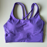 Soutien-gorge de yoga personnalisé en nylon et élasthanne respirant, à maintien élevé, avec logo simple sur le devant et dos croisé, imprimé, sans coutures, style crop top