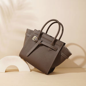 Sac fourre-tout en cuir véritable de première qualité en peau de vache, design ailé, grande capacité, couleur unie, en cuir texturé, à porter à la main - Product Image 6