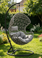 Fauteuil suspendu en osier d'extérieur avec support, chaise œuf en rotin pour patio avec coussin pour jardin et balcon
