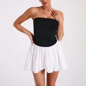 OEM Designer Dresses Women Black And White Color Block Strapless Corset Top Sexy Mini Dress Summer Ladies Dress