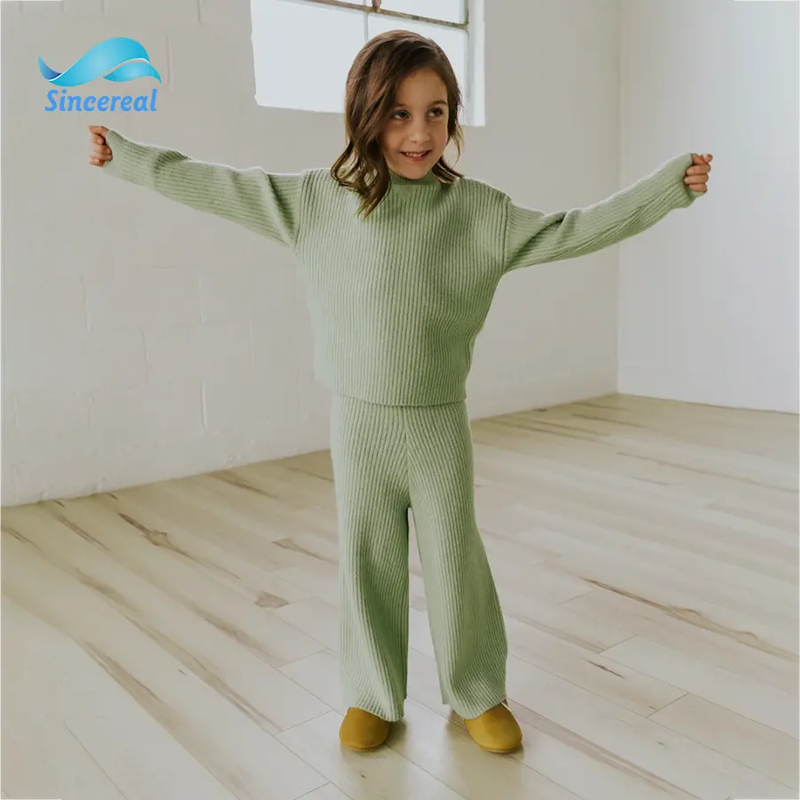 Custom Kinderen Herfst Winter Knit Chenille 2 Delige Set Jongens En Meisje Trui Tweedelige Broek Trui Set