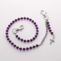Kustom 8mm batu alam Amethyst Onyx manik-manik salib liontin tas Jeans saku sabuk rantai Hip Hop dompet rantai untuk pria wanita