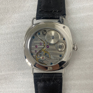 Yüksek kalite 45mm İzle yeni yüksek kalite deri erkek el sarma mekanik hareketi paslanmaz çelik kol saatleri