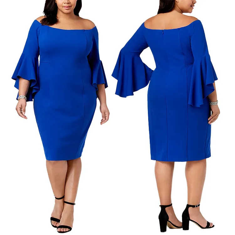 Robe pour dames Robe unie grande taille pour femmes Robes élégantes Vente en gros Stretchy Casual Evening Paty Formal Summer Natural Polyester