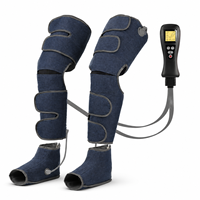 Bottes de massage des jambes à pression d'air avec chauffage des genoux, 4 modes, 4 intensités et minuteur de 15 minutes pour usage domestique, bleu marine avec bordure grise