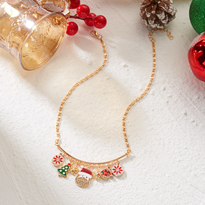 Collar de Aleación con Cuentas Múltiples, Diseño Navideño Transfronterizo, con Diamantes, Árbol de Navidad, Papá Noel y Copos de Nieve - Product Image 4