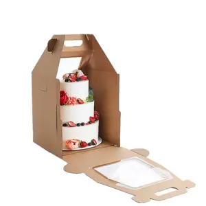 Disposable Cake Carrier with Window 10 12 14 16 inch Handle Tall Cake Boxes Strong Quality 2 Tiered Birthday Wedding Cake Box