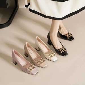 Escarpins à talon carré et boucle métallique 5688-20, chaussures de bureau tendance pour femme, talon moyen, couleur unie, doublure en PU, semelle en caoutchouc - Product Image 3