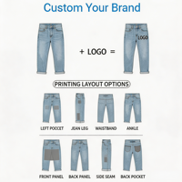Jeans gris délavés pour hommes et femmes, décontractés, tendance, coupe ajustée, légèrement évasés.