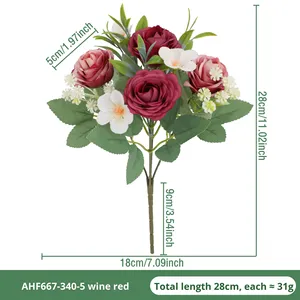 Bouquet de roses et pivoines artificielles pour mariage, décoration extérieure et intérieure, ornements floraux frais et simples, accessoires de photographie, toile gaufrée pour la mise en scène - Product Image 5