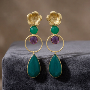 Ethnic Quartz Hydro Gemstone Gold Plated Silver Drop <b>Earrings</b> for Party and Gift Occasions - Product Image 2