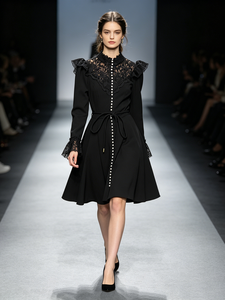 Nouvelle Robe Vintage Printemps-Été 2026 à Taille Empire, Longueur au-dessus du Genou, avec Broderie, Dentelle et Ceinture - Product Image 1