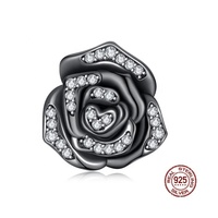 Bracelet personnalisé en argent sterling 925 noir, perles, breloques, Halloween, zircon 5A plaqué or, bijoux DIY, breloques gothiques en forme de fleur 3D