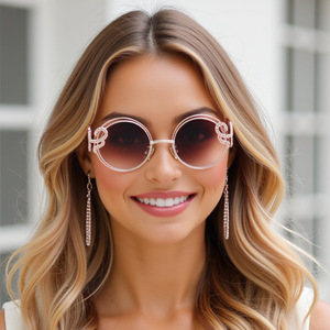 Gafas de Sol Redondas Doradas con Protección UV400, Lentes de PC, Estilo Instagram, Gafas de Moda Urbana para Mujer, Modelo YZ-1999 - Product Image 2