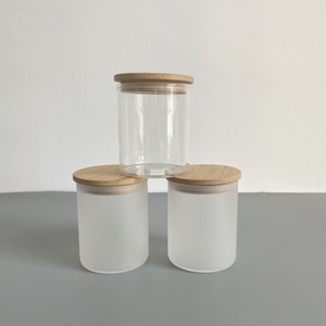 Porte-bougie en verre transparent givré de 9 oz (270 ml) pour la sublimation, avec couvercles en bambou pour impression par transfert thermique - Product Image 1