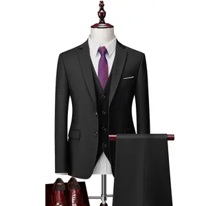 Erkek resmi takım elbise damat düğün takım elbise tek düğme çift düğme üç parçalı ceket + pantolon + yelek