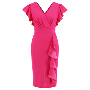 PRETTY STEPS robe d'été professionnelle pour femmes col en V Lotus tempérament mince froncé tissu tissé bouton Style Simple automne - Product Image 6