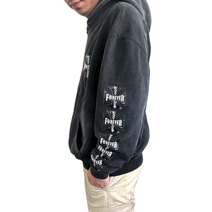 Men's Washed Hoodies & Sweatshirts Custom No <b>String</b> Graphic Logo Heavy Weight 100% Cotton Acid Wash <b>Black</b> Cropped Hoodie for Men - Product Image 6